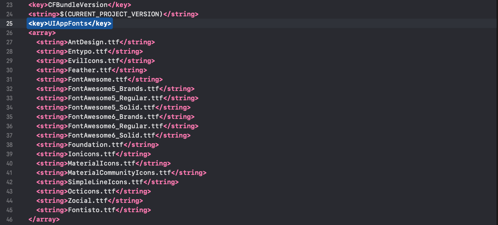 Fonts provided by application property in Info.plist